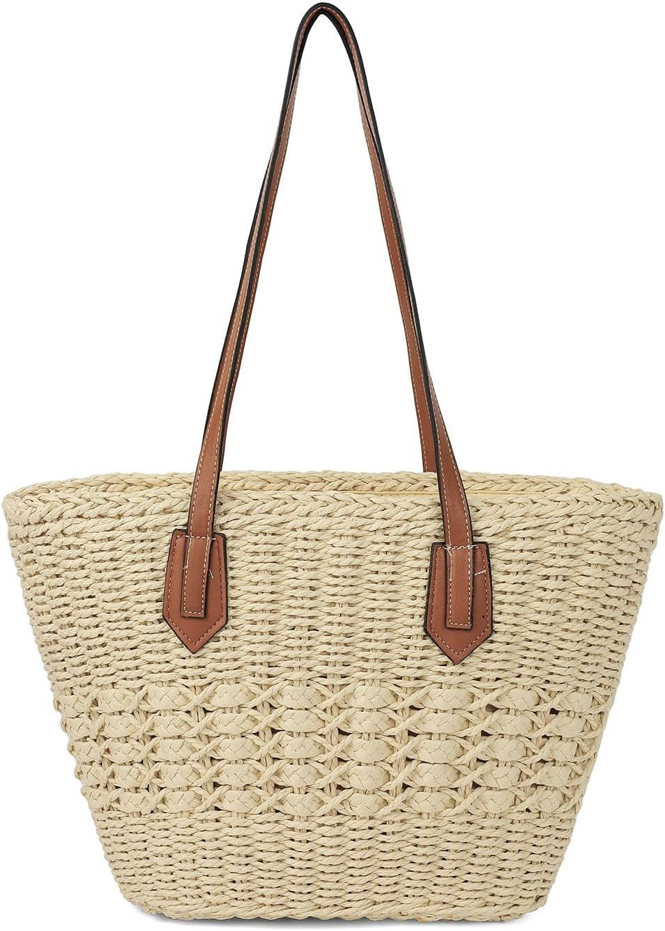 Women's Straw Shoulder Bag Large Rattan Woven Totes Summer Travel Beach Handbag Handmade Top Handle Purse | Amazon (US)