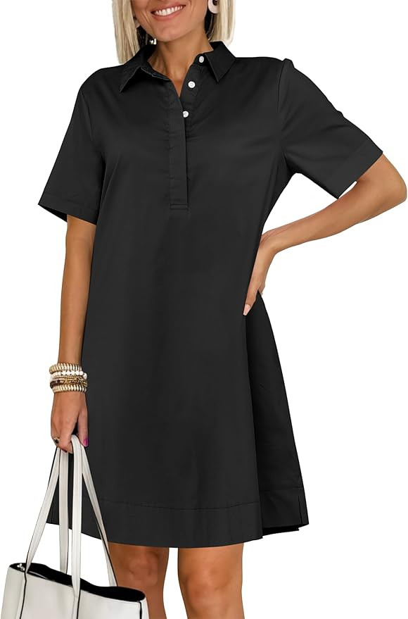 ANRABESS Women Button Down Shirts Dress Summer Casual Oversized Short Sleeve Mini Dresses with Po... | Amazon (US)