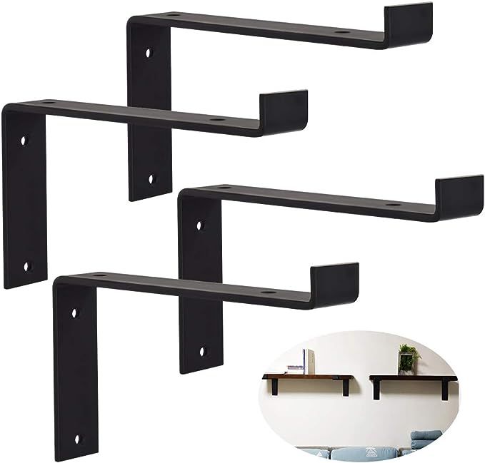 TLBTEK 4PCS 11.25Inch Industrial Black Floating Shelf Brackets Wall Mounted for Shelving Heavy Du... | Amazon (US)