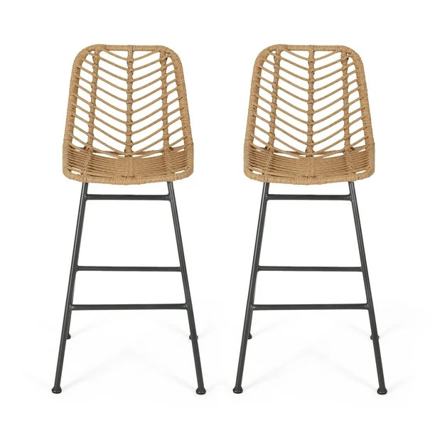 GDF Studio Jessie Outdoor Bar Stool, Light Brown and Black, 2 Pack - Walmart.com | Walmart (US)