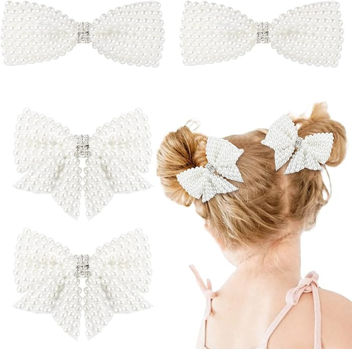 4Pcs Pearl Hair Bows for Girls, White Butterfly Flower Hair Bow Clip Wedding Hair Accessories for... | Amazon (US)