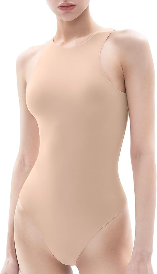 PUMIEY Women's High Neck Sleeveless Bodysuit Sexy Tank Tops Smoke Cloud Collection | Amazon (US)