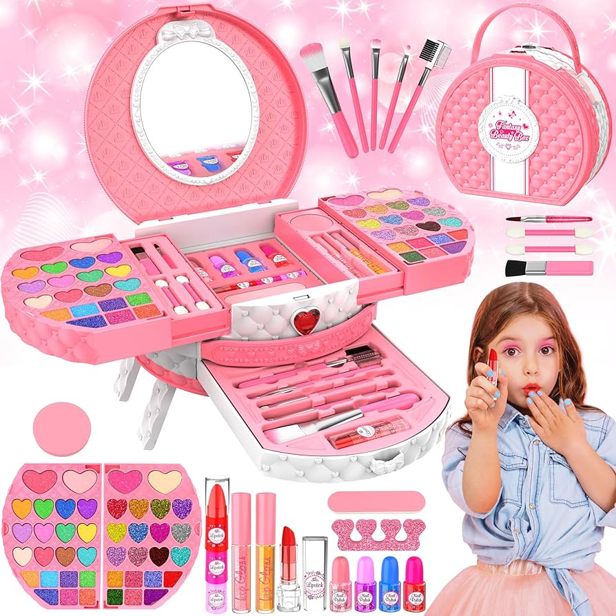Kids Makeup Kit for Girl, 66 Pcs Washable Makeup Set for Little Girls, Real Cosmetic Set Pretend ... | Amazon (US)