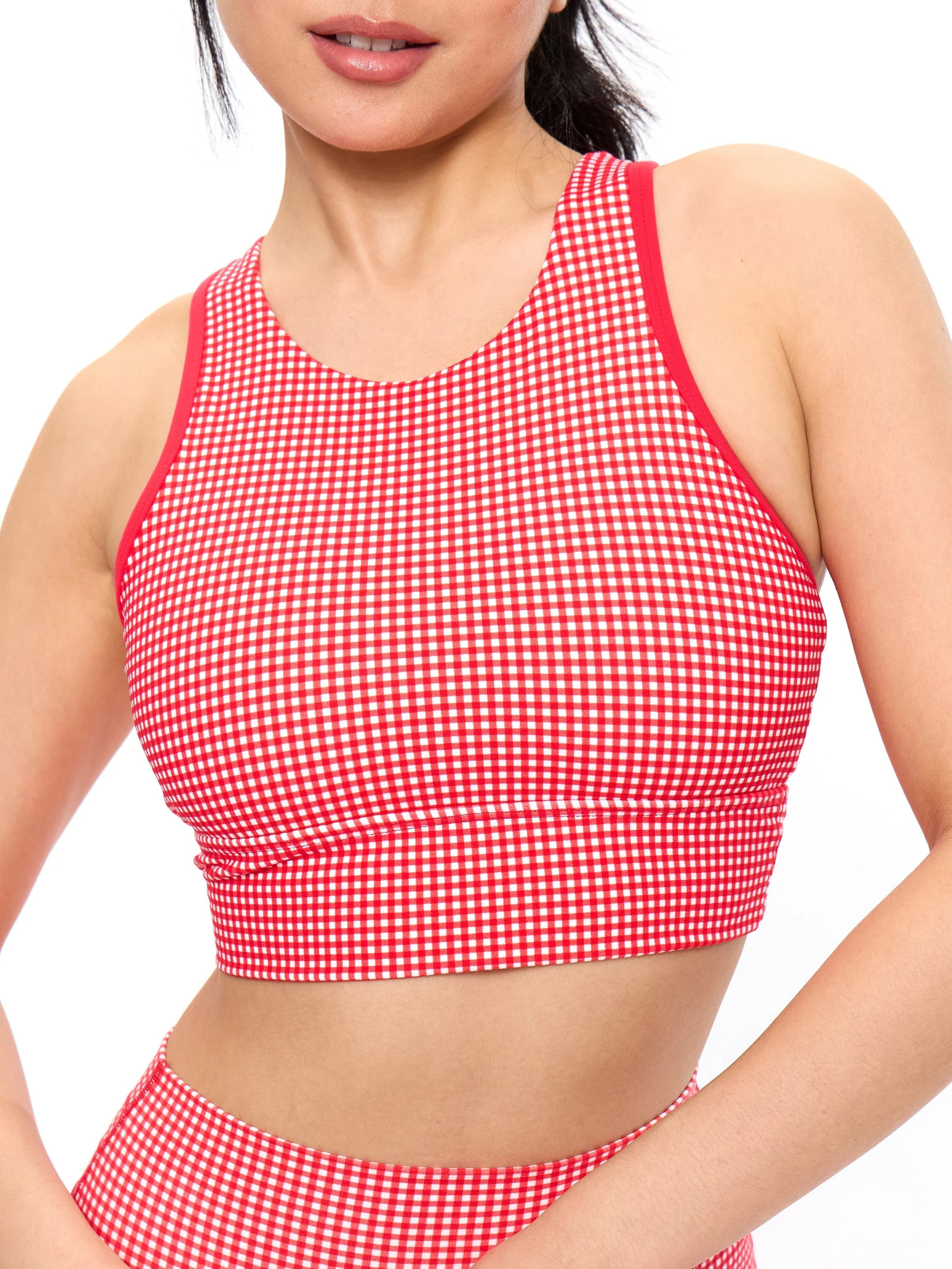 Geo Sports Bra - Red Gingham | Buffbunny