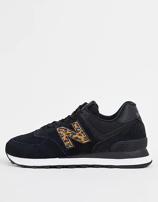 New Balance 574 sneakers in black and leopard print | ASOS (Global)