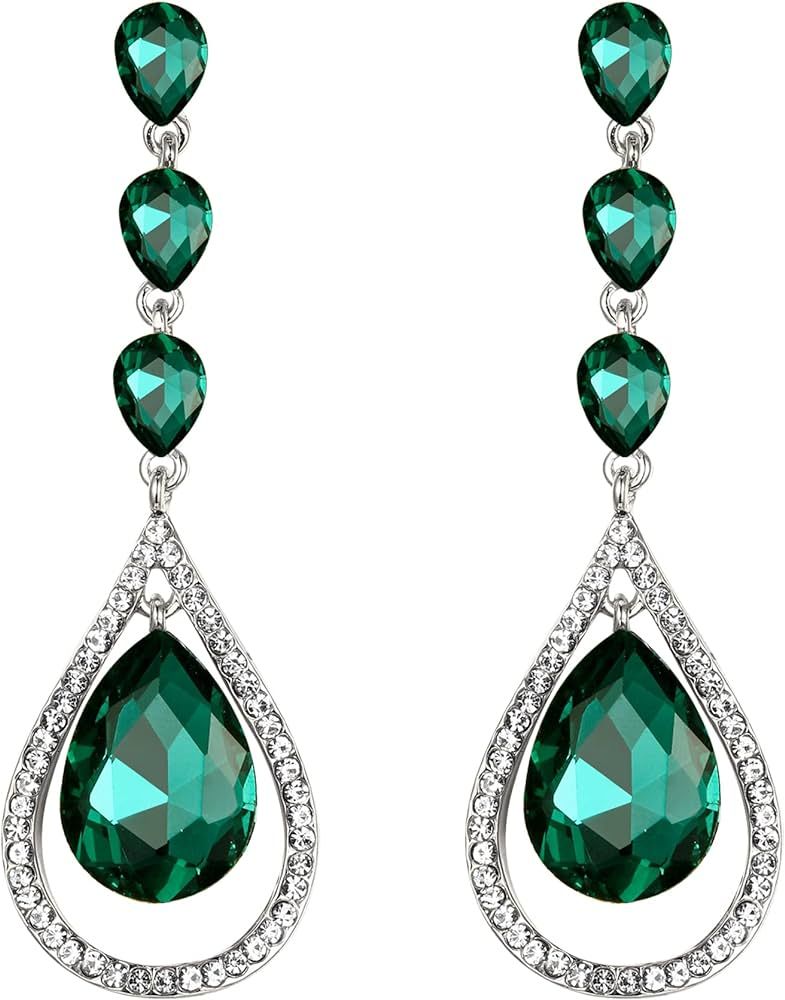 EVER FAITH Austrian Crystal Bridal Hollow-out Teardrop Pierced Dangle Earrings | Amazon (US)