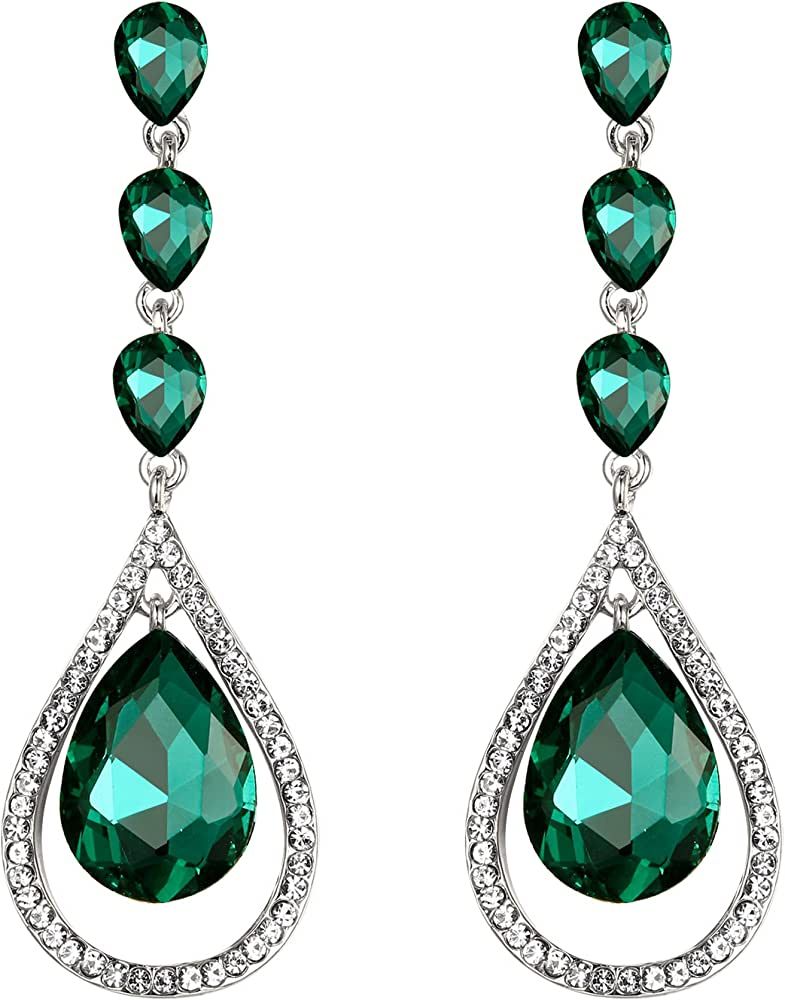 EVER FAITH Austrian Crystal Bridal Hollow-out Teardrop Pierced Dangle Earrings | Amazon (US)