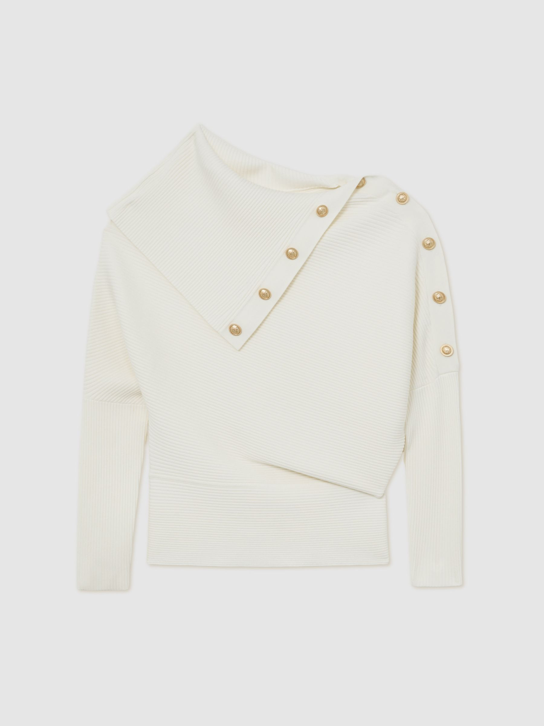 Reiss Rib-Knit Button Shawl Jumper in Ivory | REISS | Reiss US