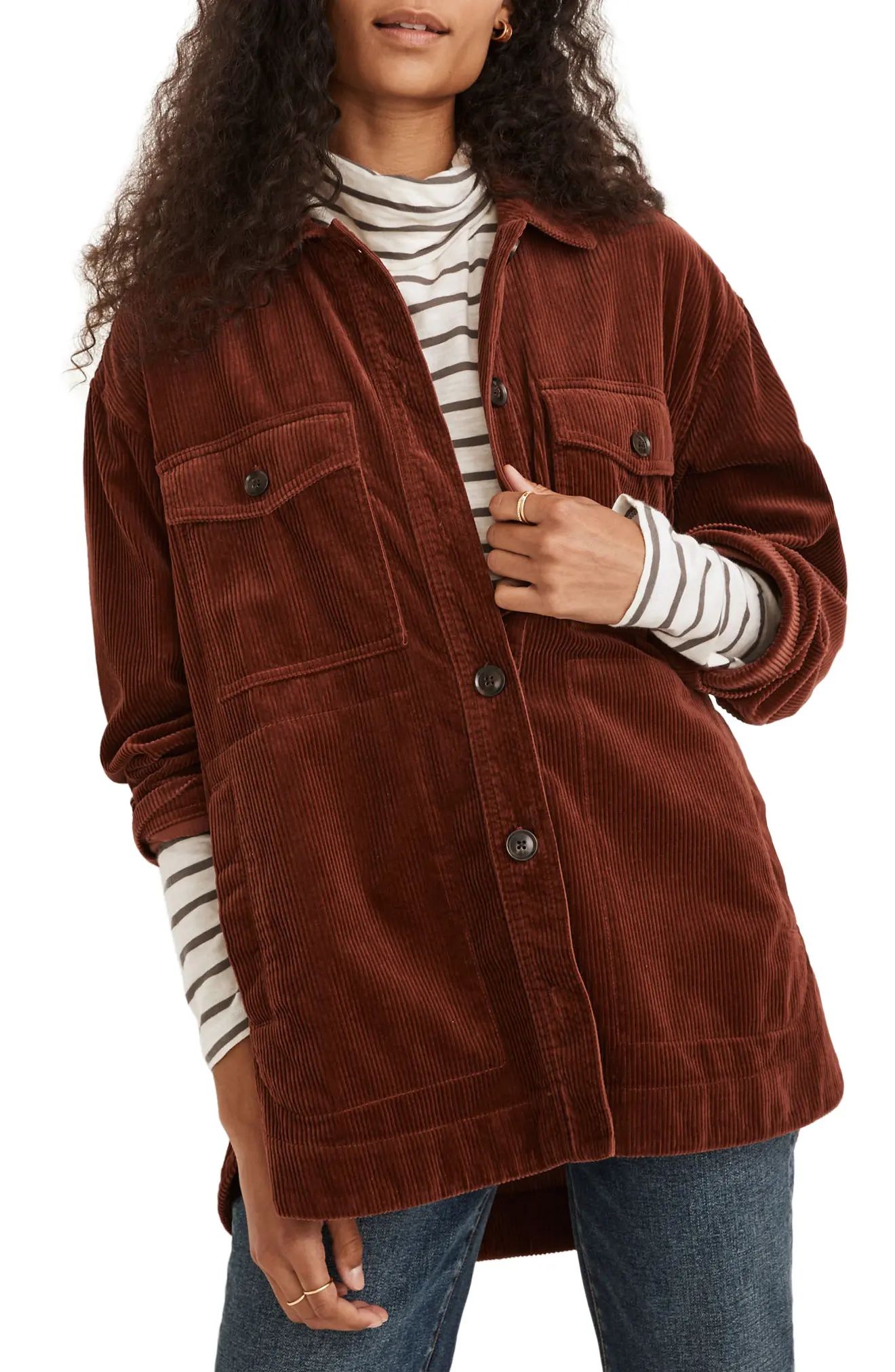 Madewell Yorkway Cotton Corduroy Shirt Jacket, Size Small in Stained Mahogany at Nordstrom | Nordstrom