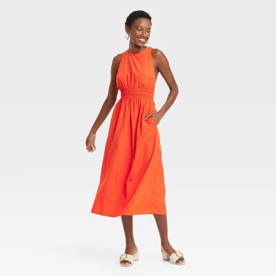 Women's Poplin Cross Back Midi Dress - A New Day™ Red S | Target