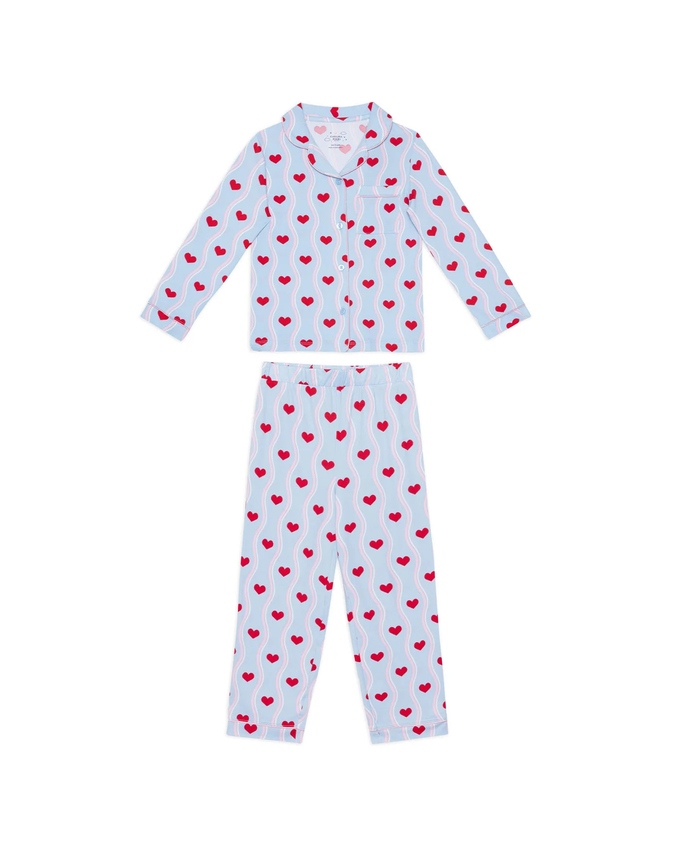 Kids Wavy Stripe Heart Print Long Pyjama Set - Lilac | Chelsea Peers NYC