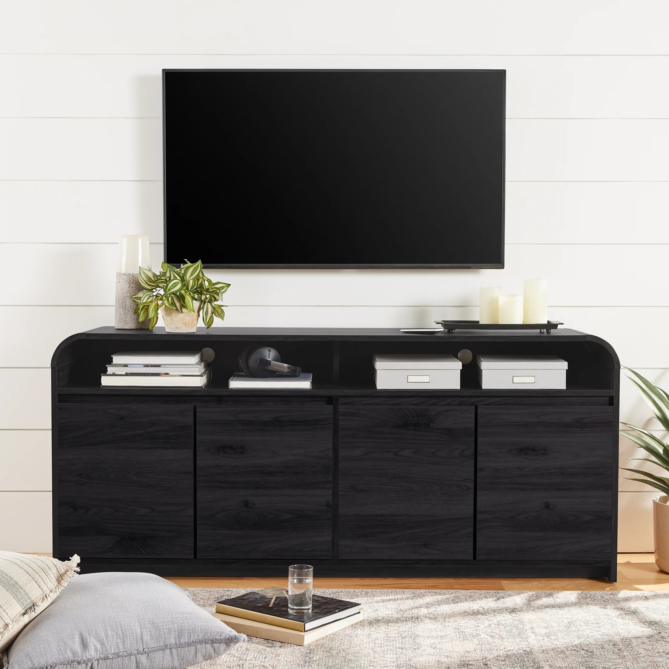 Better Homes & Gardens Juliet Curved TV Stand for TVs up to 75," Black | Walmart (US)