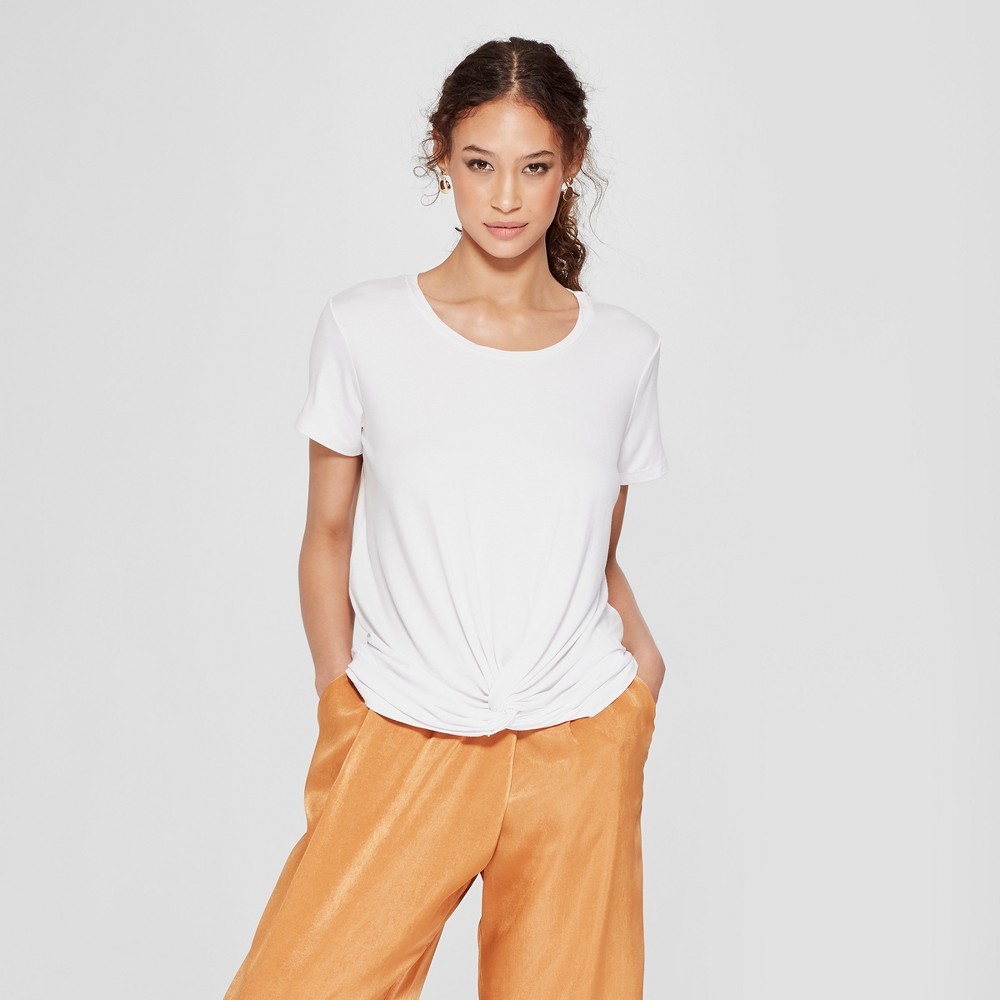 Women's Short Sleeve Twist Front Top - Alison Andrews White S | Target