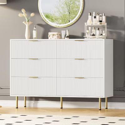 Modern Fluted 5/6/7 Drawer Dresser, Large Natural Wood Chest of Drawers with Gold Handles, Bedroom Storage Organizer, Stylish Dresser | Target