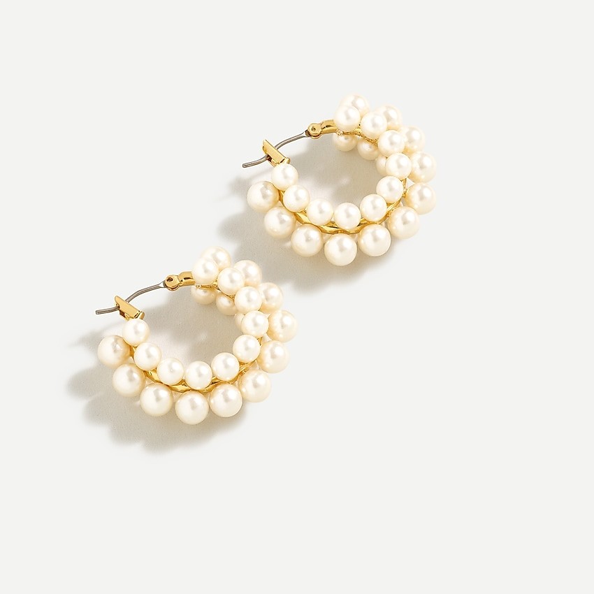 Layered mini pearl hoop earrings | J. Crew US