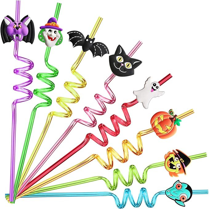 24 Halloween Party Favors Bats Ghost Cats Pumpkin Witch Spider Pattern Drinking Straws Goodie Gif... | Amazon (US)