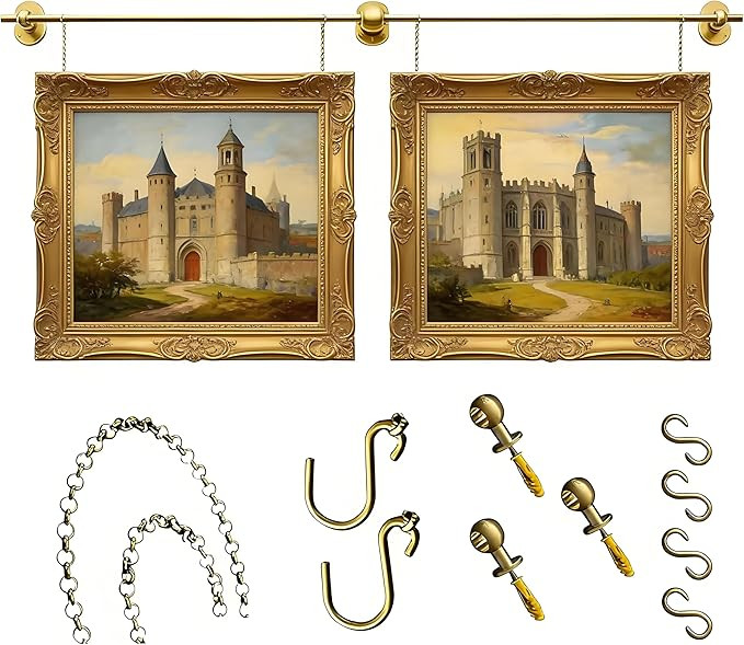 Picture Rail Hanging System Brass, Brass Gallery Rail Kit, Metal Picture Hangers Wall, for Canvas... | Amazon (US)
