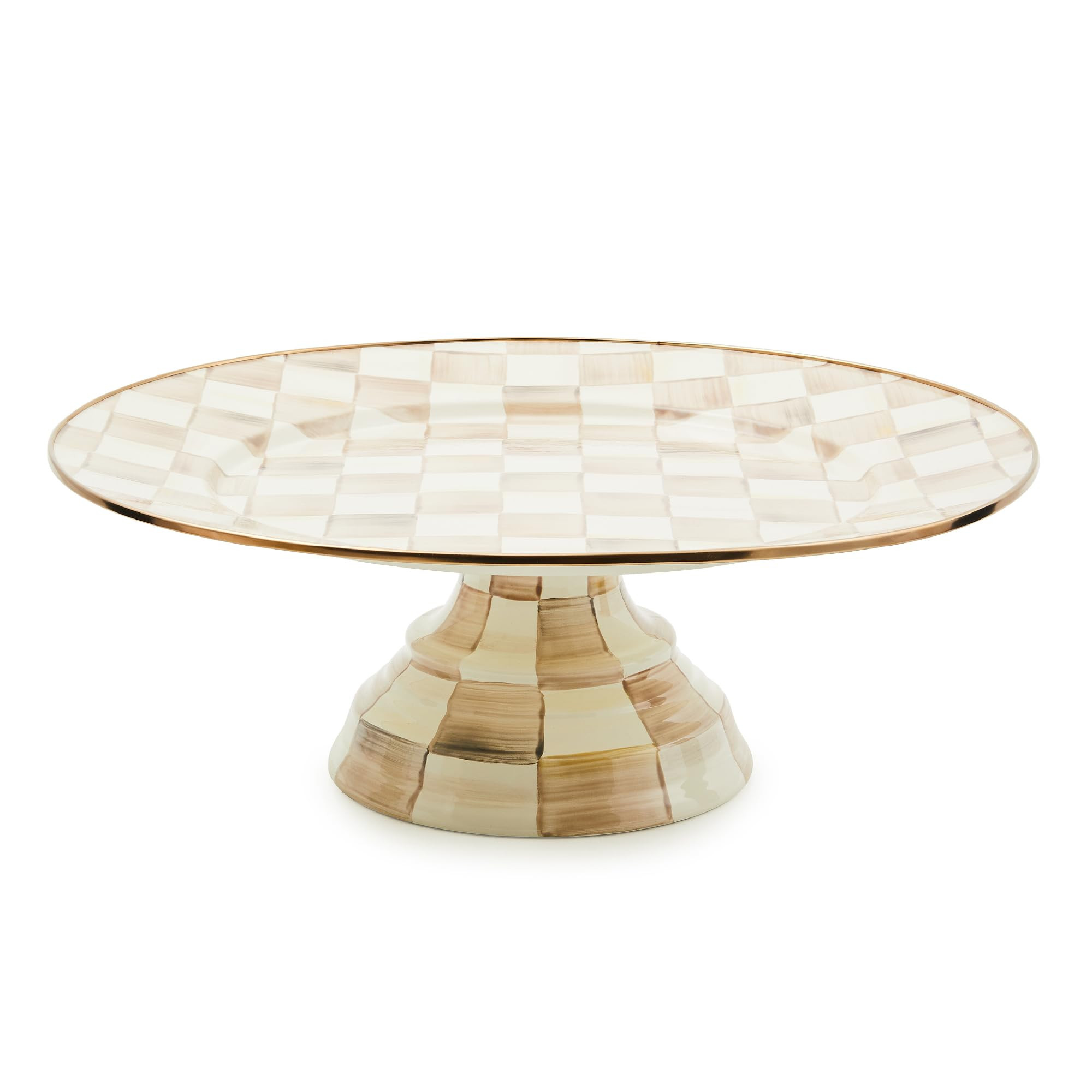 MACKENZIE-CHILDS Enamel Pedestal Platter, Round Cake Stand, Mini, Brown-and-White Mocha Check | Amazon (US)