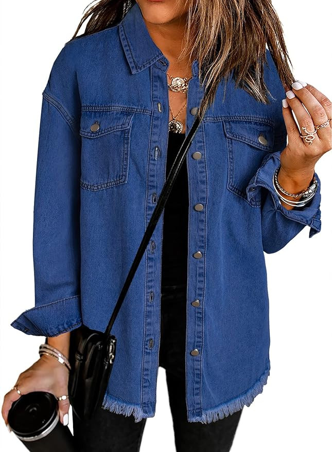 Dokotoo Women's Oversized Denim Jacket Casual Long Boyfriend Distresse Jean Jacket Autumn Spring | Amazon (US)