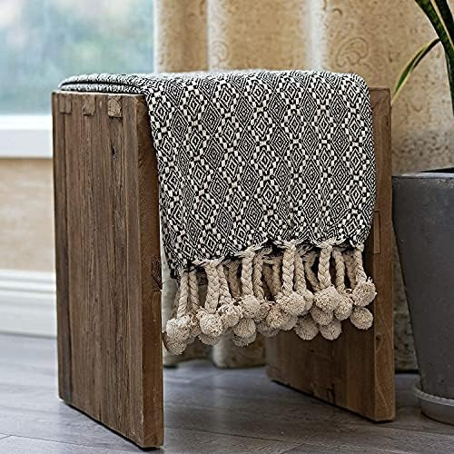MOTINI 100% Cotton Decorative Blankets Cozy Black and Beige Throw Blankets, Hand-Knitted Geometri... | Amazon (US)