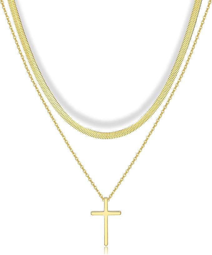 DEARMAY Silver Gold Cross Necklace for Women, Layered Dainty Small Cross Choker Necklaces Tennis ... | Amazon (US)