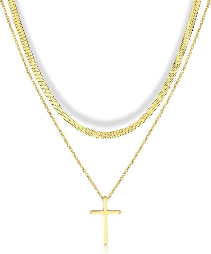 DEARMAY Silver Gold Cross Necklace for Women, Layered Dainty Small Cross Choker Necklaces Tennis ... | Amazon (US)
