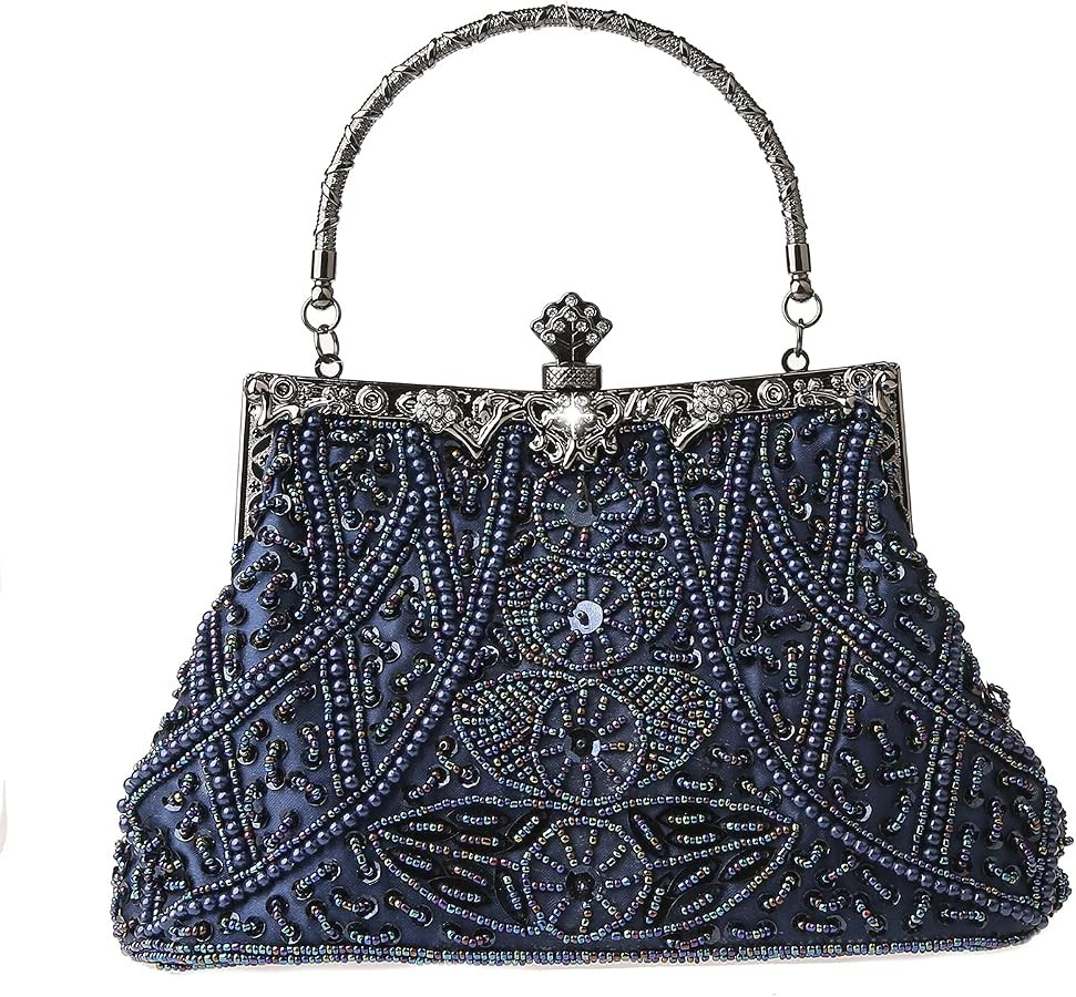Womens Vintage Floral Beaded Rhinestone Embroidery Clutch Sequin Crossbody Bag Evening Handbag fo... | Amazon (US)
