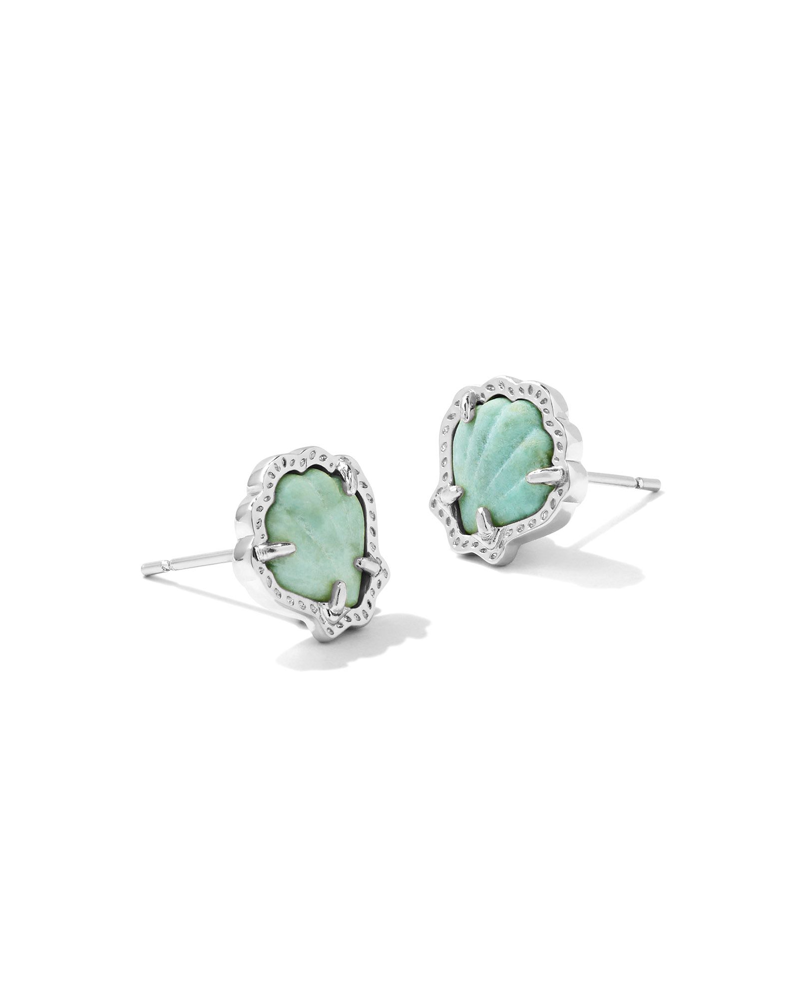 Brynne Silver Shell Stud Earrings in Sea Green Chrysocolla | Kendra Scott