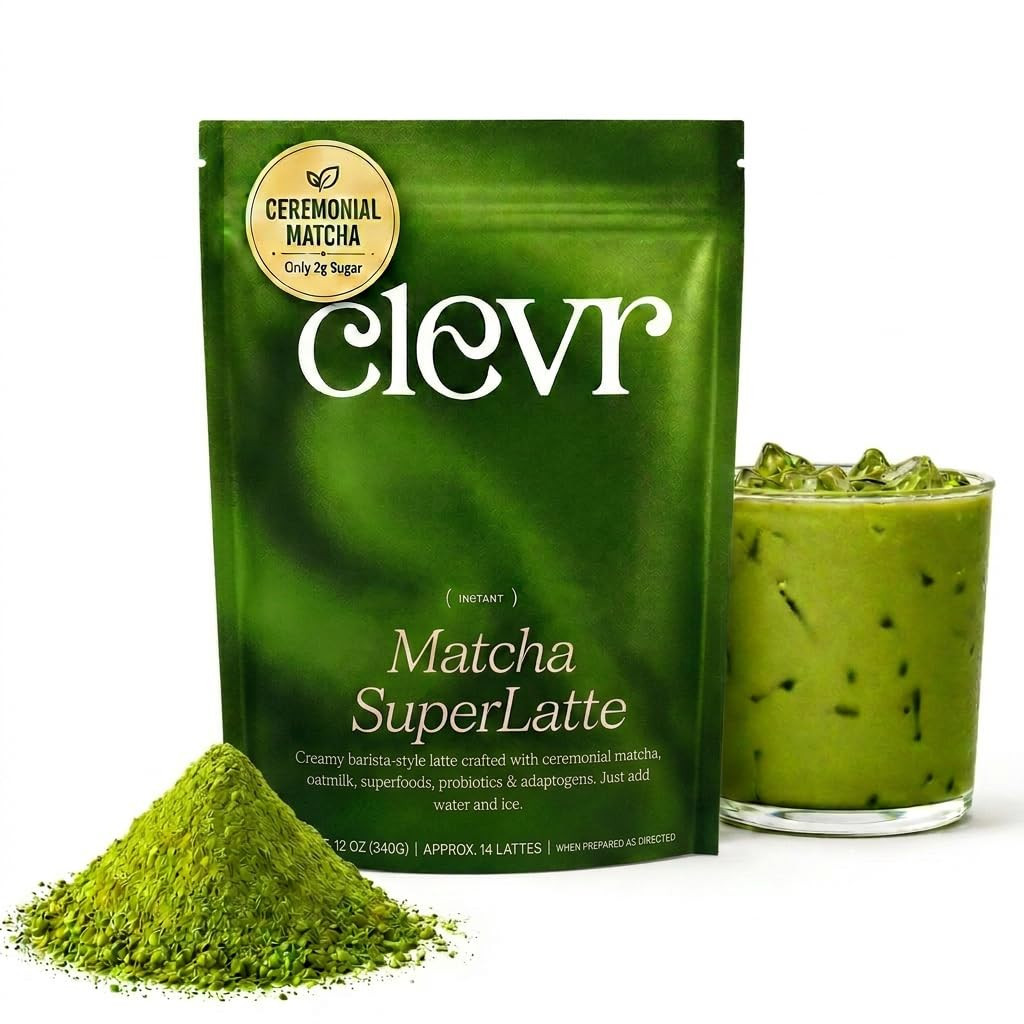 Clevr Matcha Latte, Instant Ceremonial Grade, Superfood Powder Blend with Lions Mane, Reishi Mushroom, Coconut Cream, Ashwagandha, Serve Hot or Iced, (14 Lattes) | Amazon (US)