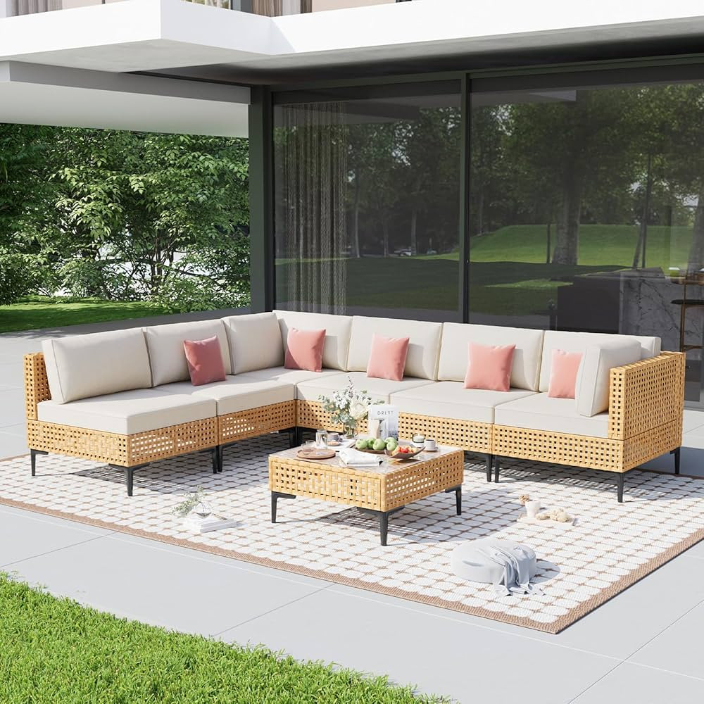 Outdoor Furniture 7 Piece Patio Sectional Free Combination Outdoor Couch with Thick Cushion All W... | Amazon (US)