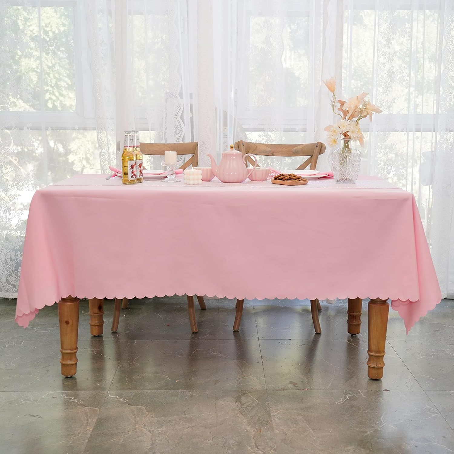 JYFLZQ Pink Rectangle Tablecloth 60 x 102 Inch for 6 Foot Tables Machine Washable Stain Resistant... | Amazon (US)