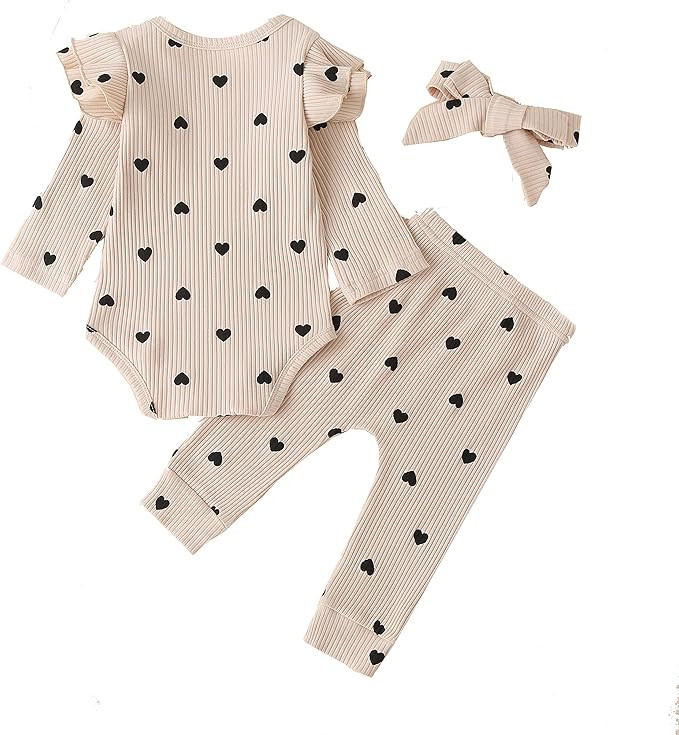 Newborn Baby Boy Girl Clothes Long Sleeve Outfit Romper Pants Headband 3Pcs Set | Amazon (US)