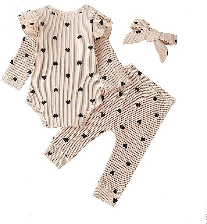 Newborn Baby Boy Girl Clothes Long Sleeve Outfit Romper Pants Headband 3Pcs Set | Amazon (US)