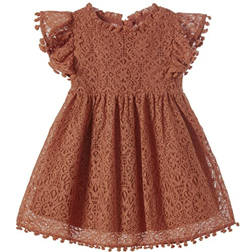 Niyage Toddler Girls Elegant Lace Pom Pom Flutter Sleeve Party Princess Dress Brown 100 | Amazon (US)