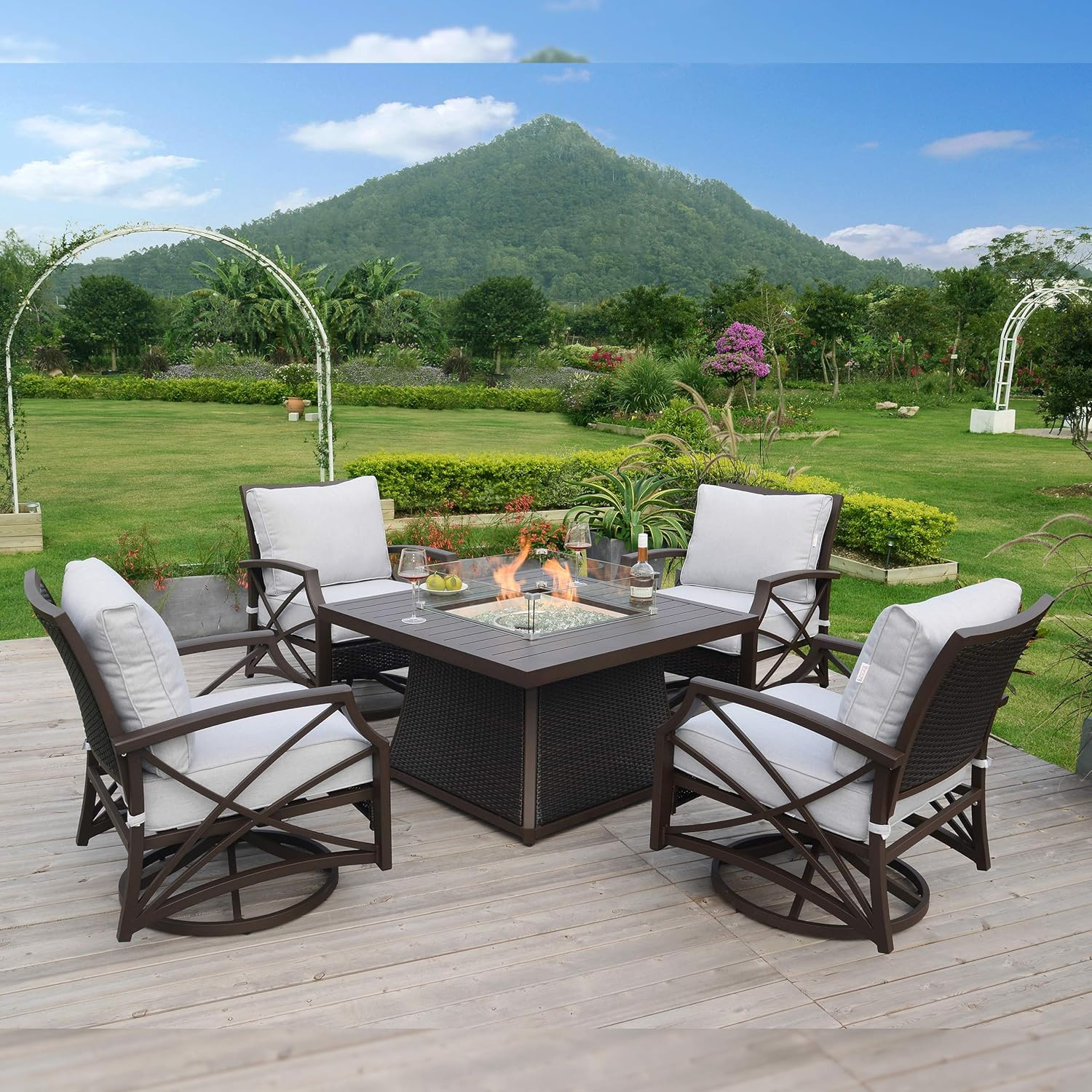 Kinger Home Propane Fire Pit Table Set, 5 Pieces Fire Pit Set, 42 Inch 50,000 BTU Firepit Table, ... | Amazon (US)