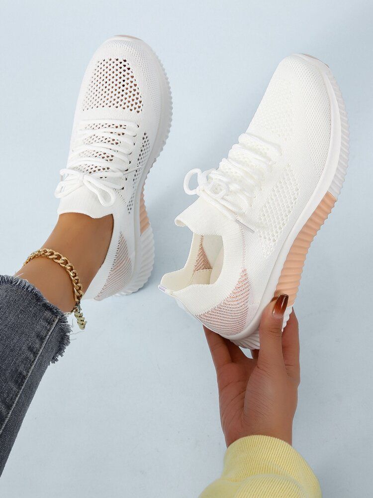 Knit Detail Lace-up Front Running Shoes | SHEIN