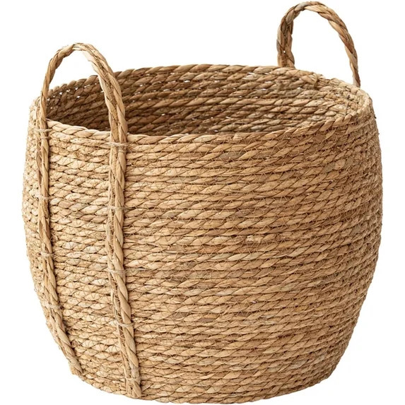 Rattan Grass Woven Flower Basket, Decorative Round Wicker Woven Rope Storage Blanket Basket with ... | Walmart (US)