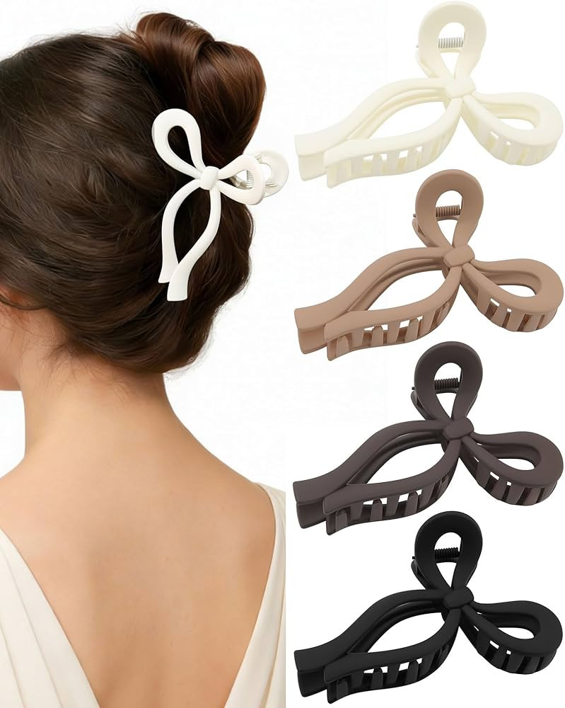 CHLINS 4 Pack Bow Hair Claw Clips for Women, 4.3" Large Non-slip Cute Hair Styling Accessories fo... | Amazon (US)