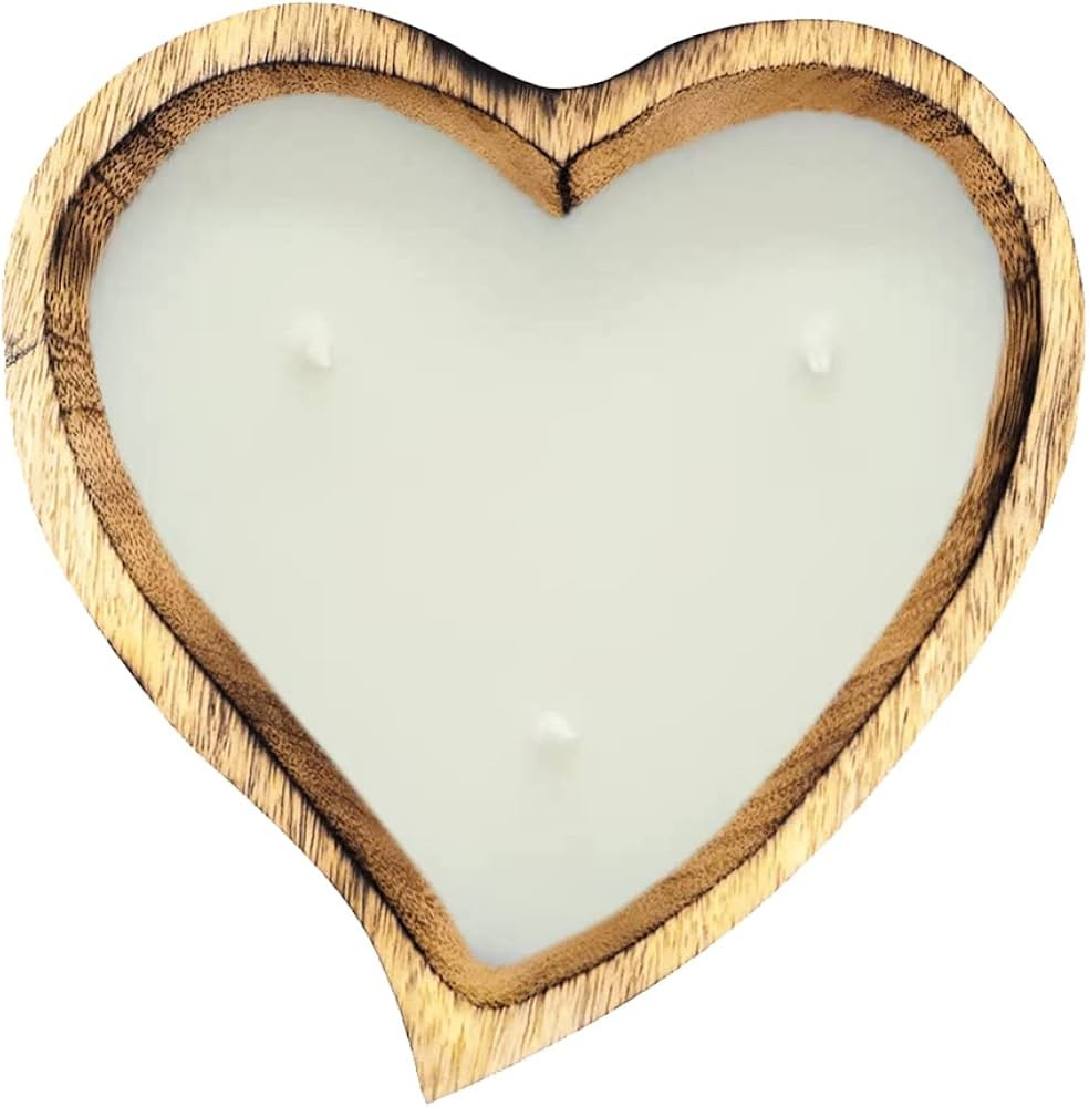 6” Curved Heart Shaped Wooden Bowl Pine Scented Soy Wax Candle - 3 Wicks 5 oz Decorative Dough ... | Amazon (US)