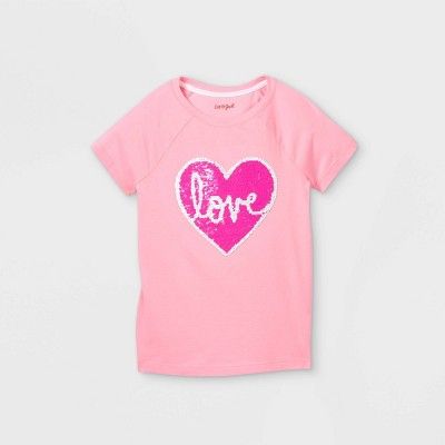 Girls' Flip Sequin Love Heart Short Sleeve T-Shirt - Cat & Jack™ Pink | Target