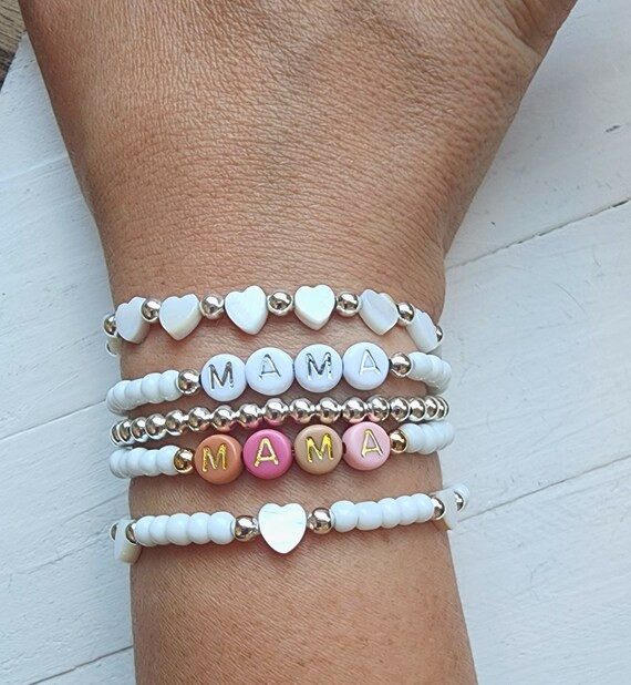 Personalized Name Bracelet-Mama Bracelet Stack-Heart Bracelet Stack-Name Bracelet for Girls-Summe... | Etsy (US)