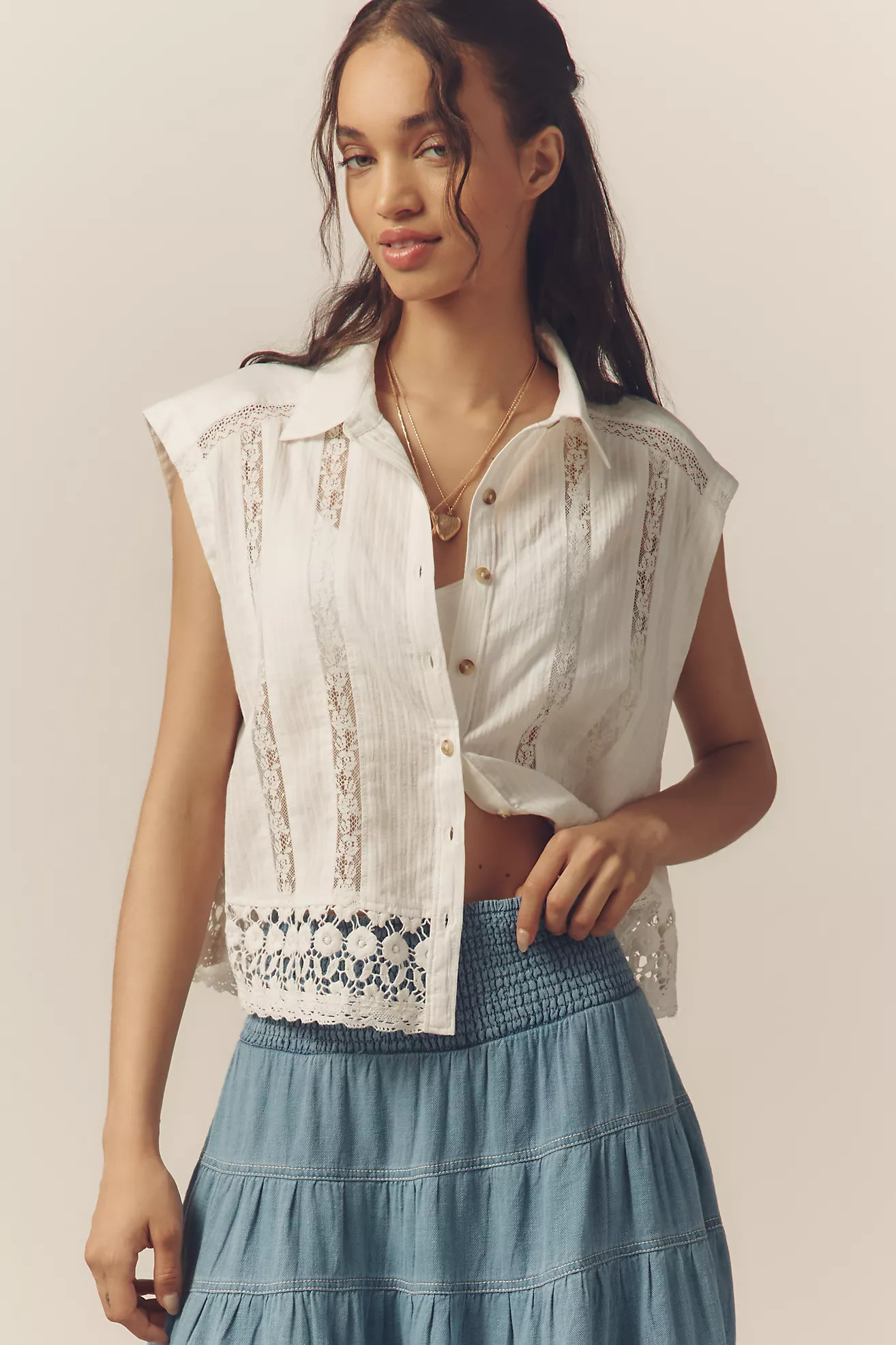 Pilcro Boxy Lace Buttondown Shirt | Anthropologie (US)