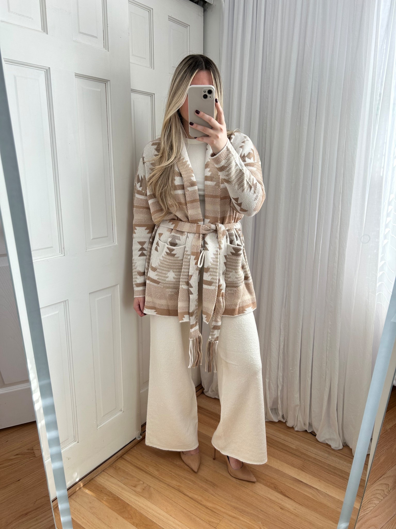 Cozy fall outfit 🐻🍂 wearing size medium in everything🤎 western cardigan, boucle sweater pants, cream long sleeve tee, fall fashion, autumn outfit, ootd, outfit inspo

#LTKPetite #LTKStyleTip #LTKSaleAlert