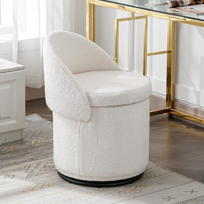 Modern Swivel Ottoman Vanity Chair, Sherpa Upholstered Barrel Club Chairs 360°Degree Swivel Side... | Amazon (US)