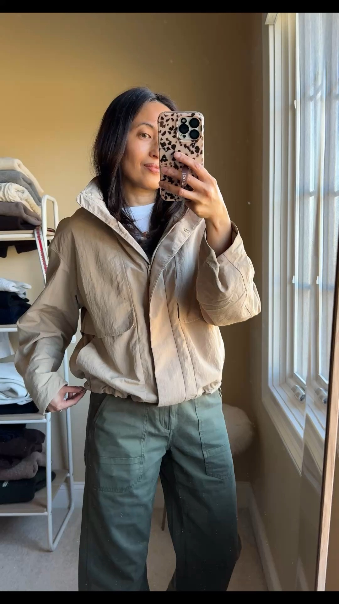 Spring jacket that goes with everything. Athleisure style that I wear with all casual outfits. 
I used it as a travel jacket too  
Water resistant, wind resistant, hidden hood, stylish cut and details. 
True to size. 
Favorite all cotton t-shirt 
Olive pants have a cute cut too. 


#LTKOver40 #LTKootd #LTKTravel