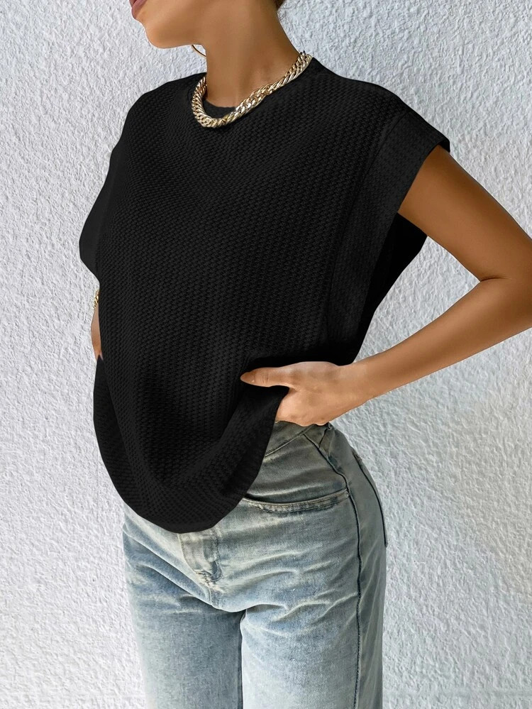 SHEIN EZwear Rib-knit Solid Tee | SHEIN