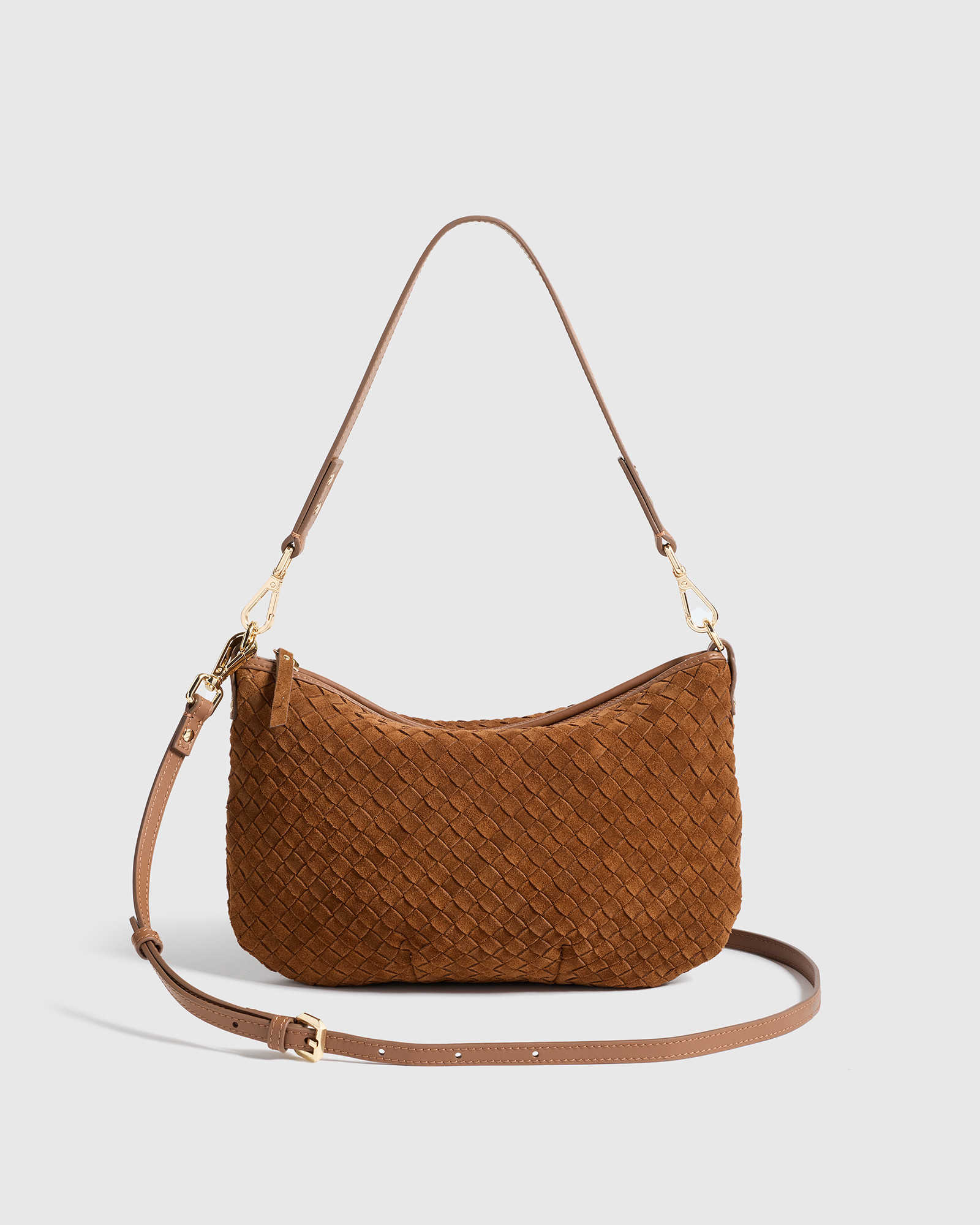 Quince | Women's Suede Handwoven Mini Shoulder Bag in Whiskey, Suede Leather | Quince
