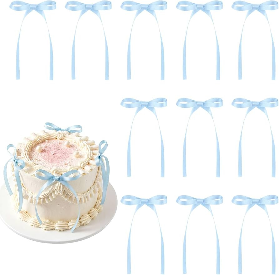 30 Pack Bow Cake Toppers Light Blue Ribbons Bows for Cake | Amazon (US)