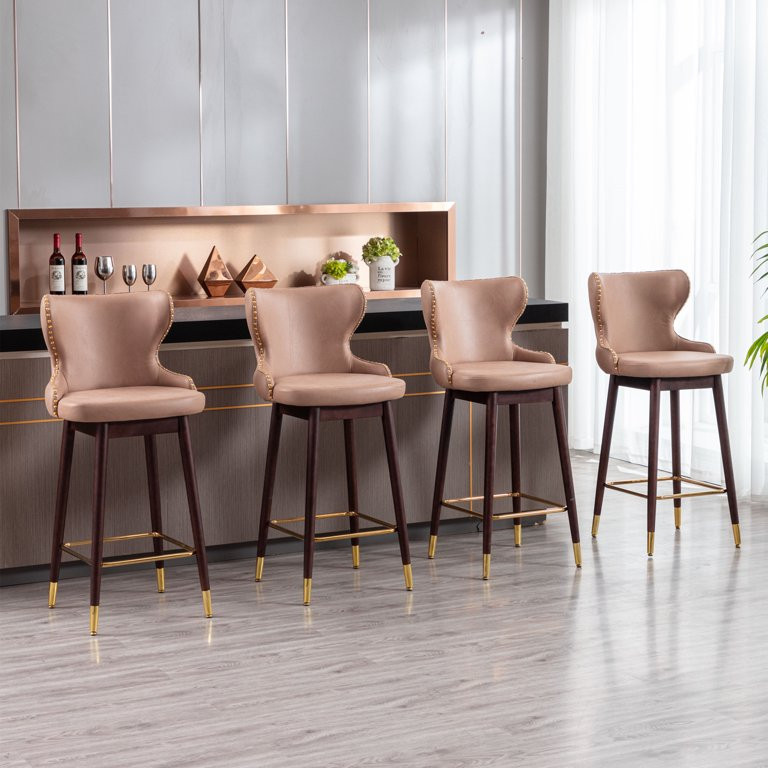 Yardi Yard Modern Leathaire Set of 2 Bar Stools with Back, 29.9" Tufted Gold Nailhead Trim Counte... | Walmart (US)