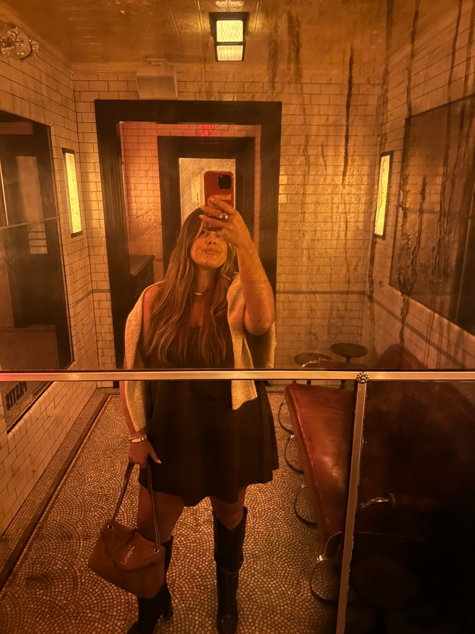 Obsessed with these Target boots!! True to size and look so expensive. Paired with this chocolate brown Amazon dress— a little short. I ordered a large. With an Aerie sweater thrown on top. Cute, comfy, fall!! 🍂 

#LTKFindsUnder50